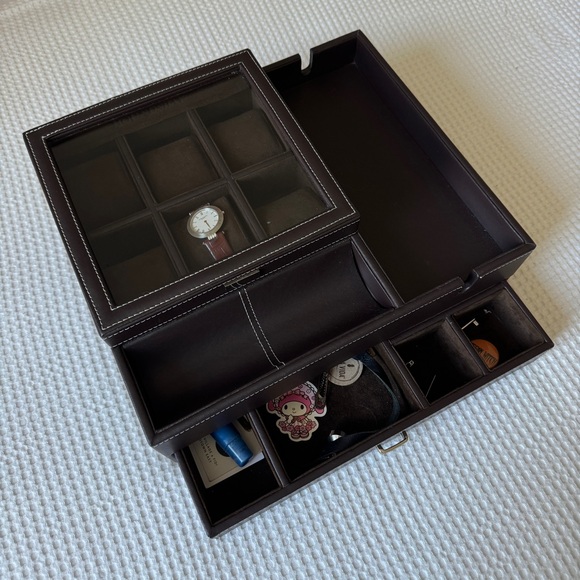 Brown Leather Jewelry And Watch Organizer - Picture 5 of 8